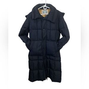 Cozy Struggle Gear Blue and Yellow Long Puffer Coat w/ Detachable Hood | Size M